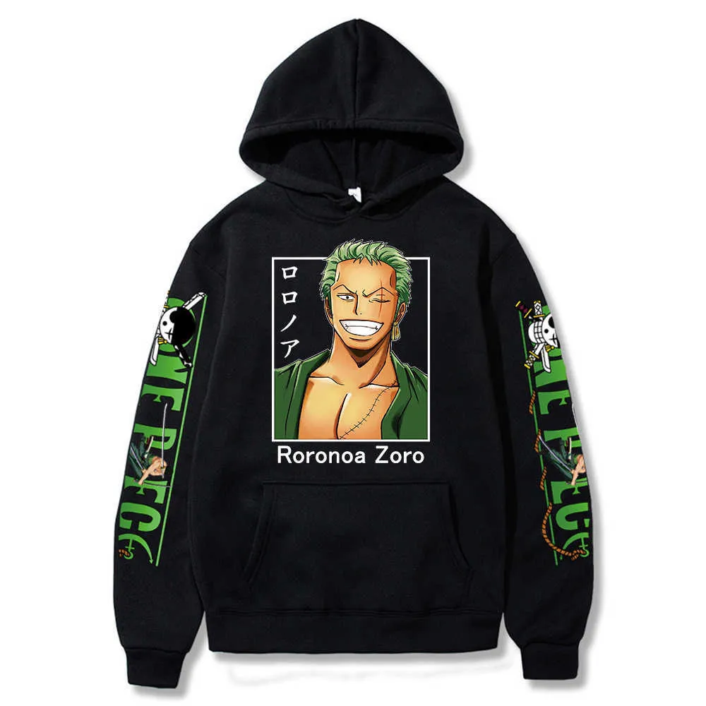 Anime One Piece Roronoa Zoro Imprimé Hommes Femmes Sweat à capuche Streetwear Casual Sweatshirts Y0727