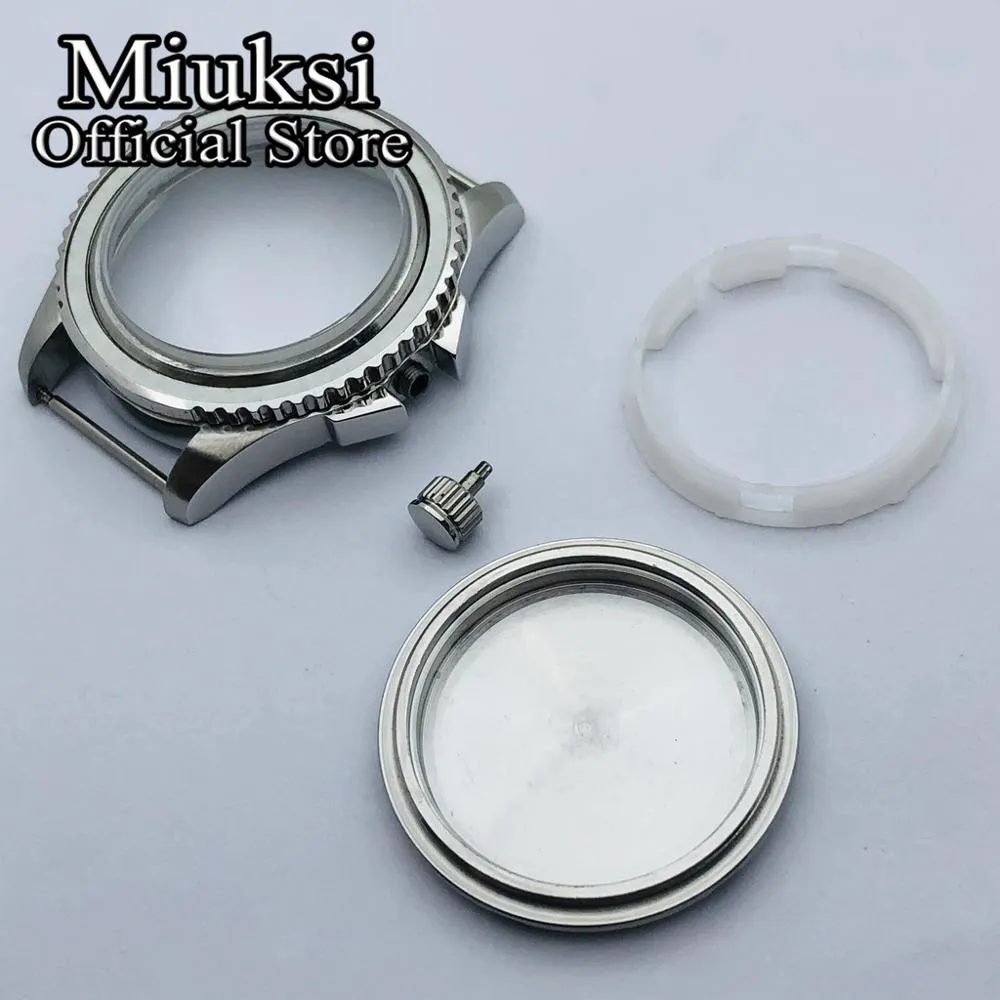 40 mm zilveren steriele behuizing saffierglas geschikt voor ETA 2836 Miyota 8205 8215 821A Mingzhu DG2813 3804 Seagull 1612 beweging237q