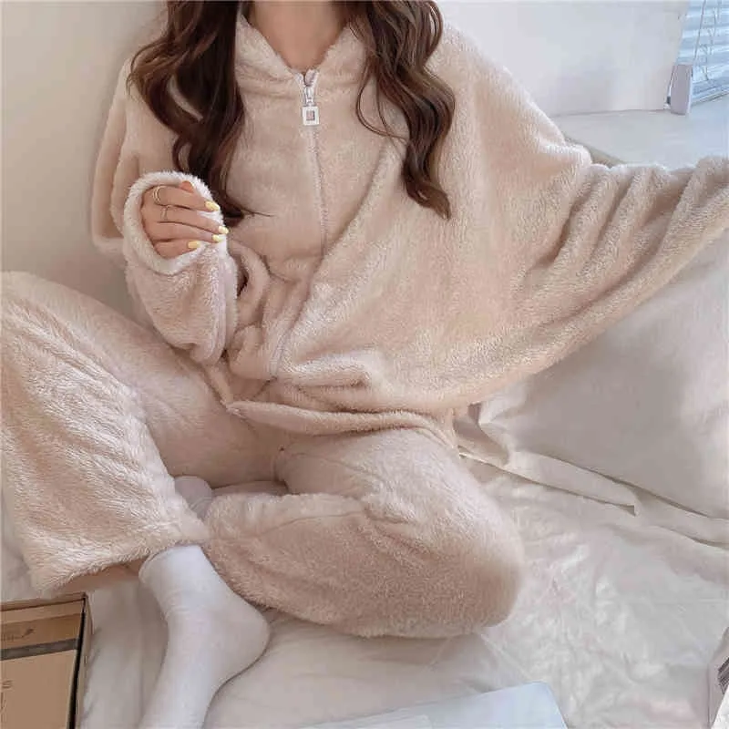 Casual Homewear Allentato Solid Bear Addensare Coreano All Match Fashion Pigiama Sexy Brief Nightwear Chic Suit Set 210525