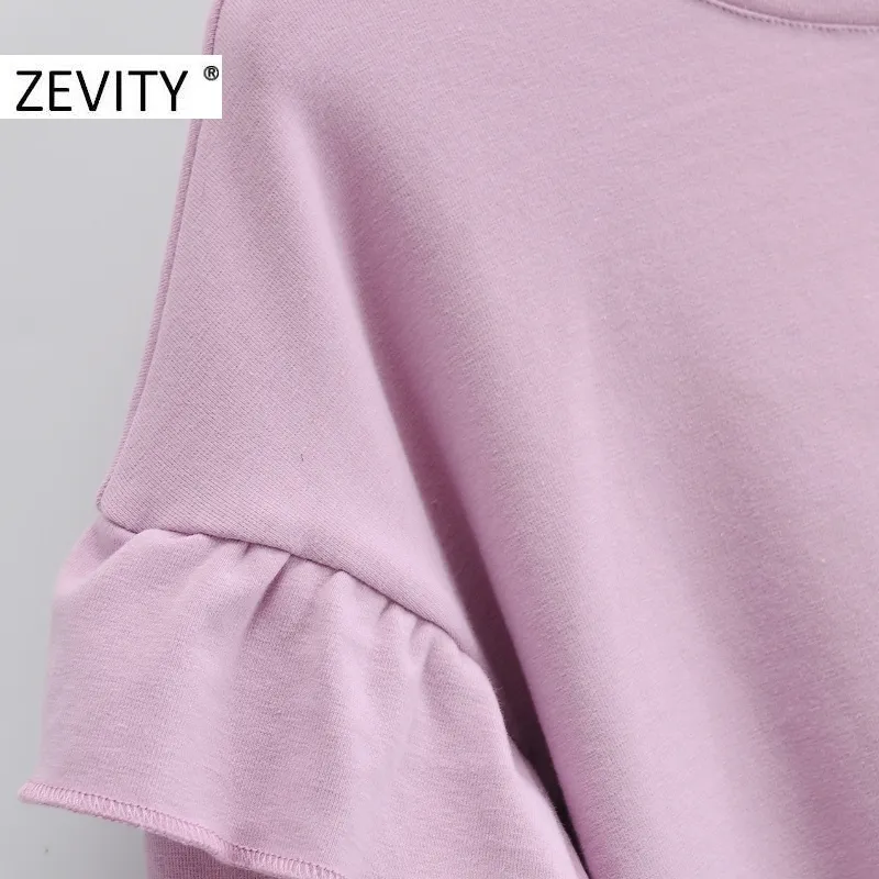 Zevity Women Fashion Ruffles długoterminowe luźne bluzy Femme Podstawowe zaczep