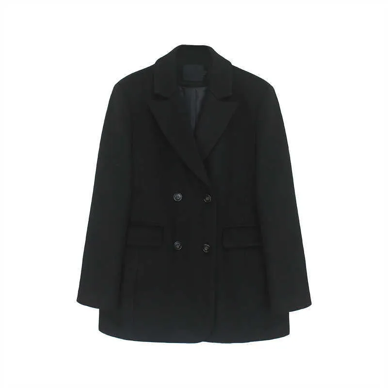 Femmes laine Blazer veste hiver coréen mode minimaliste noir chaud cachemire manteau élégant femme vêtements d'extérieur 210608