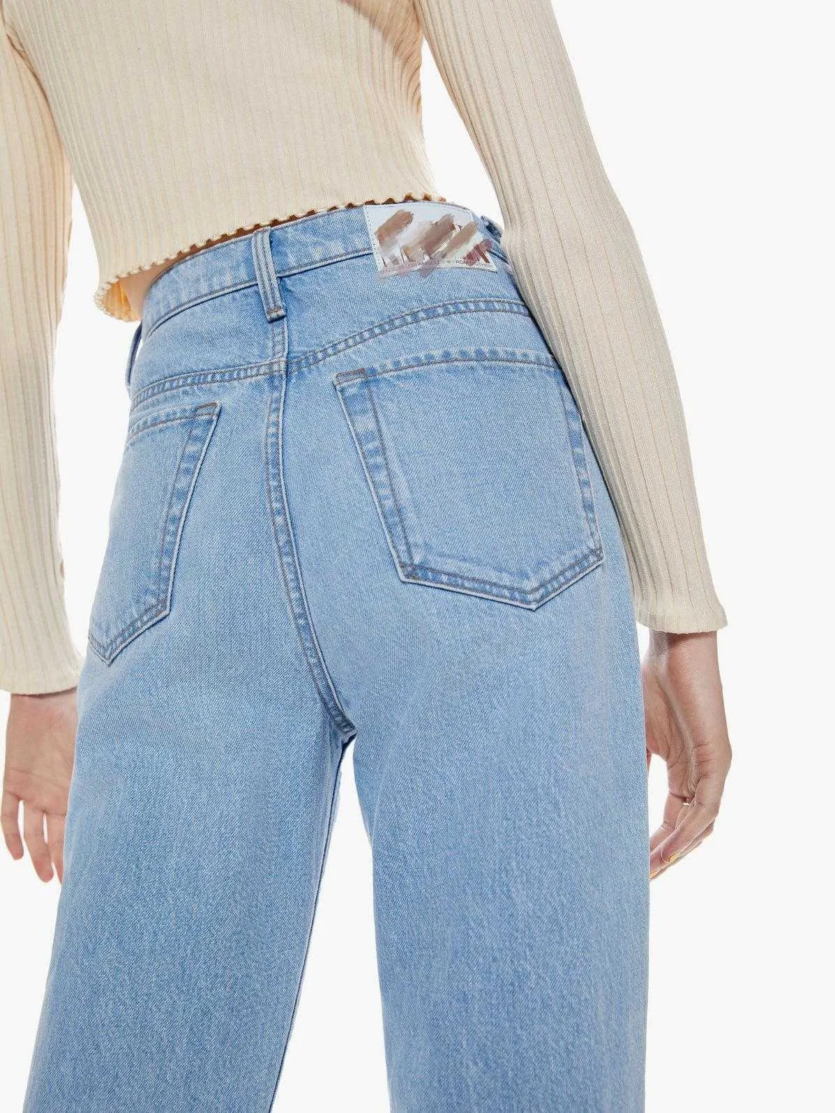 Women's Jeans ~2022 spring new V-belt high waist loose simple light dark blue straight jeans women