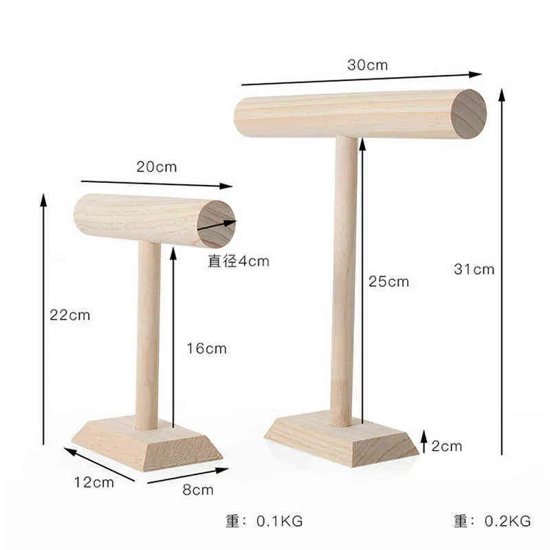 Portátil de madeira dura pulseira corrente t-bar rack jóias expositor para pulseira relógio colar casa organização titular vitrine 2296h