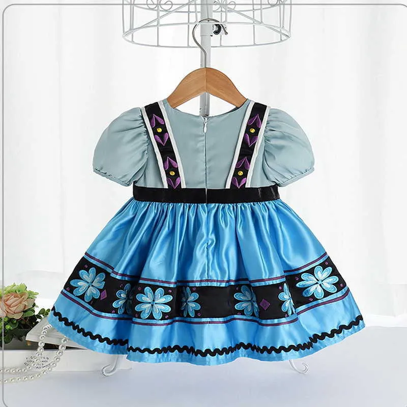 Summer baby girl sukienka krótkie rękawy puffowe styl Lolita Blue Princess Kids Clothes E9258 210610