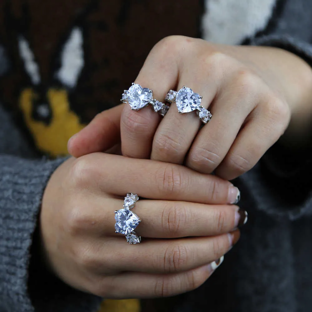 Kamienne pierścionki akcentu w dużych gruszkach Rose Gold Ss Cut Full CZ Band Wedding Engagment Drop Pinky Pierścień dla kobiet 210701203D