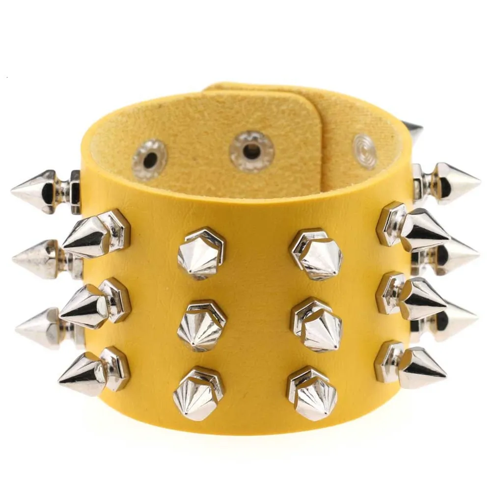 Bracelet en cuir à trois rangées de rivets coniques exagérés, Punk non grand public, ring2025374