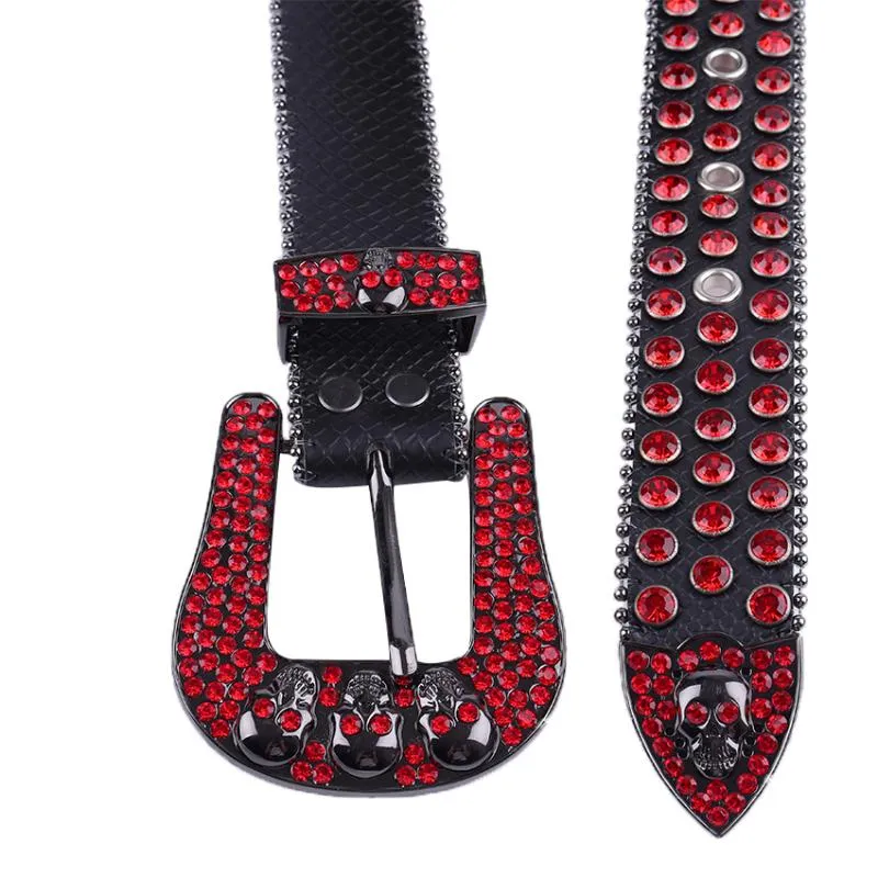 Ceintures Red Femmes Skull Rimestone Cowgirl Belt Male Cowboy Crystal Pin Boucle Luxury Designer Y2K