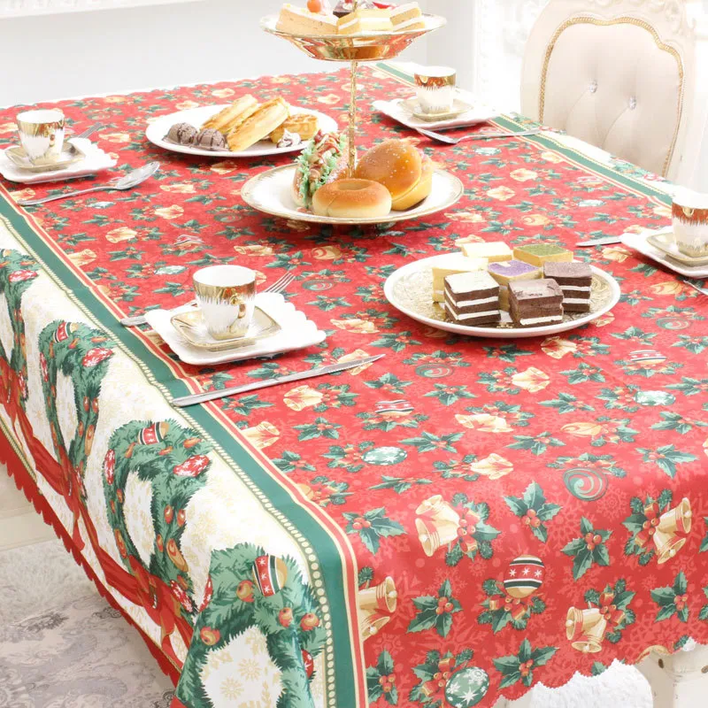180cm Noël Nappe Jingle Bell Impression Table Tissu Table À Manger Couverture Anti-Poussière pour Noël Décoration Fournitures 201007