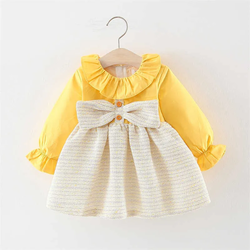 2021 New Baby Girl Dress Kids Lattice Pattern Dress Birthday Party Dress Toddler Primavera Autunno Abbigliamento super carino 0 1 2 3 anni Q0716