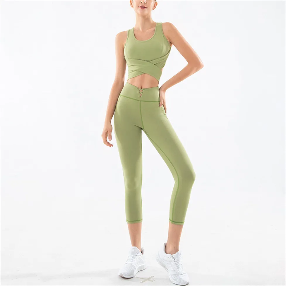 Tuta da donna Melody Fitness Suit Sport Top Vita alta Senza cuciture Set da palestra Pantaloni da yoga corti Abbigliamento donna Donna