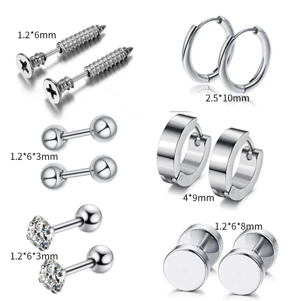 4/Stainelss Acciaio Punk Ear Studs Set Unisex Vite Bilanciere Orecchini Donna Uomo Piercing Gioielli Accessori Regalo