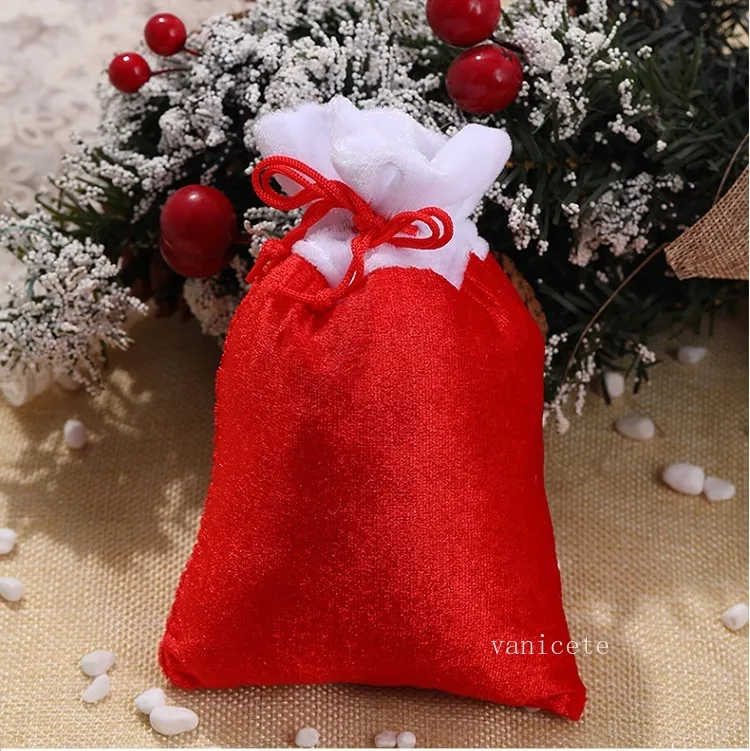 10 * 15 cm Buon Natale Sacchetto regalo rosso Tinta unita Sacco di Babbo Natale Borsa con coulisse Albero di Natale Sacchetti imballaggio di caramelle T2I52879