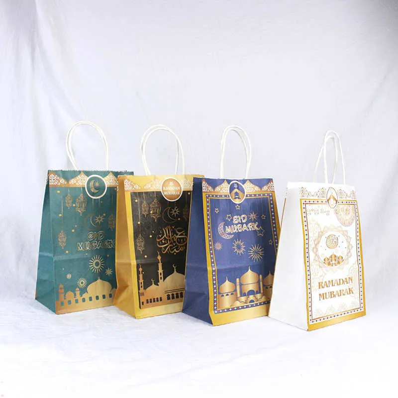Avebien 20x15x8cm Подарочная сумка Ramadan Kraft Paper Bag Мусульмане Eid Mubarak Golden Tote Sags Честная подарочная упаковка 217681741