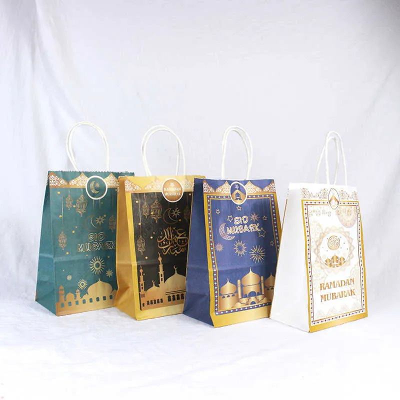 Sac cadeau Avebien 20x15x8cm Sac en papier Ramadan Kraft Muslim Eid Mubarak Golden Tote Sacs Emballage cadeau commémoratif 217681741