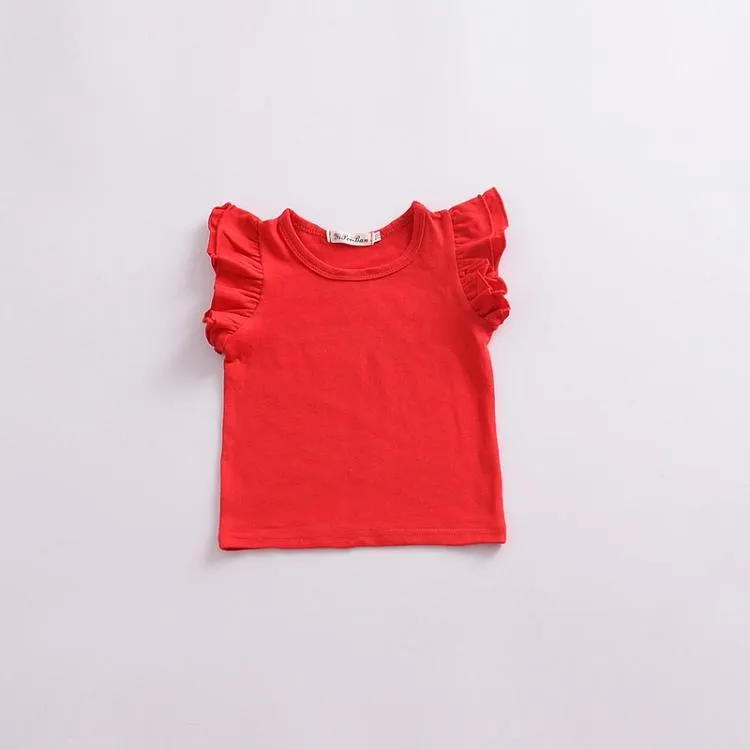 Neonate Solid T-shirt Top Tees Ruffle Sleeve Tee Kid Abbigliamento casual Ragazza Camicie in pizzo Estate Toddler Teens Abbigliamento bambini i