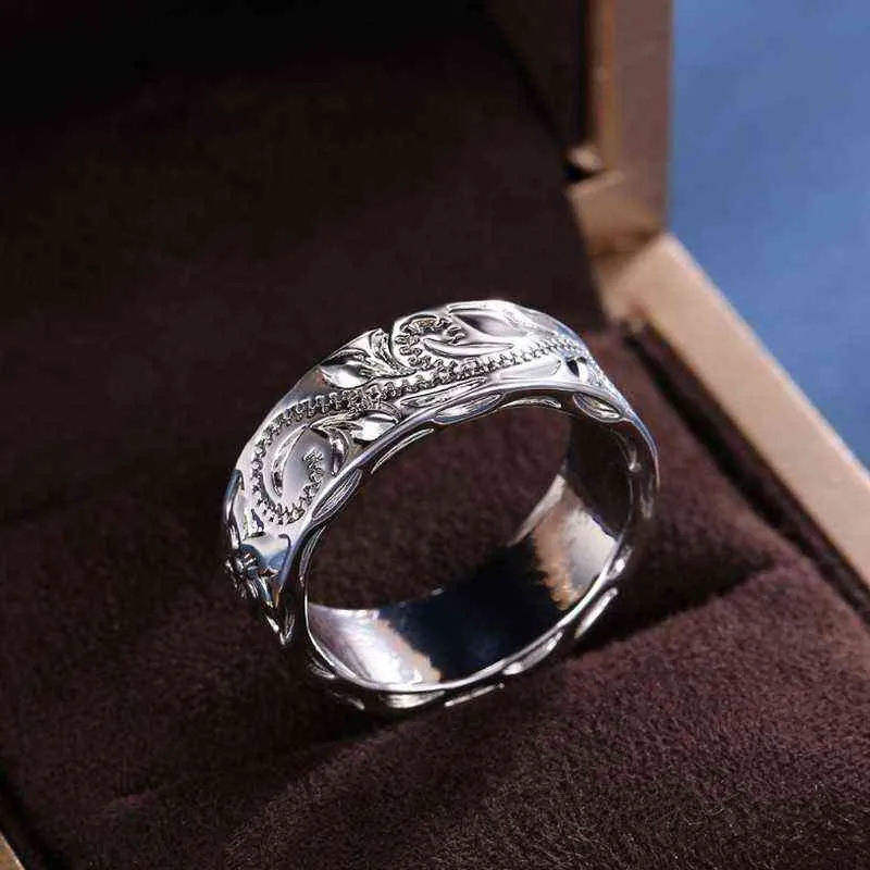 Мода серебряный цвет тиснение цветочные цветочные ветви листья узор пальца кольцо для женщин вечеринка свадьба обручальные украшения G1125