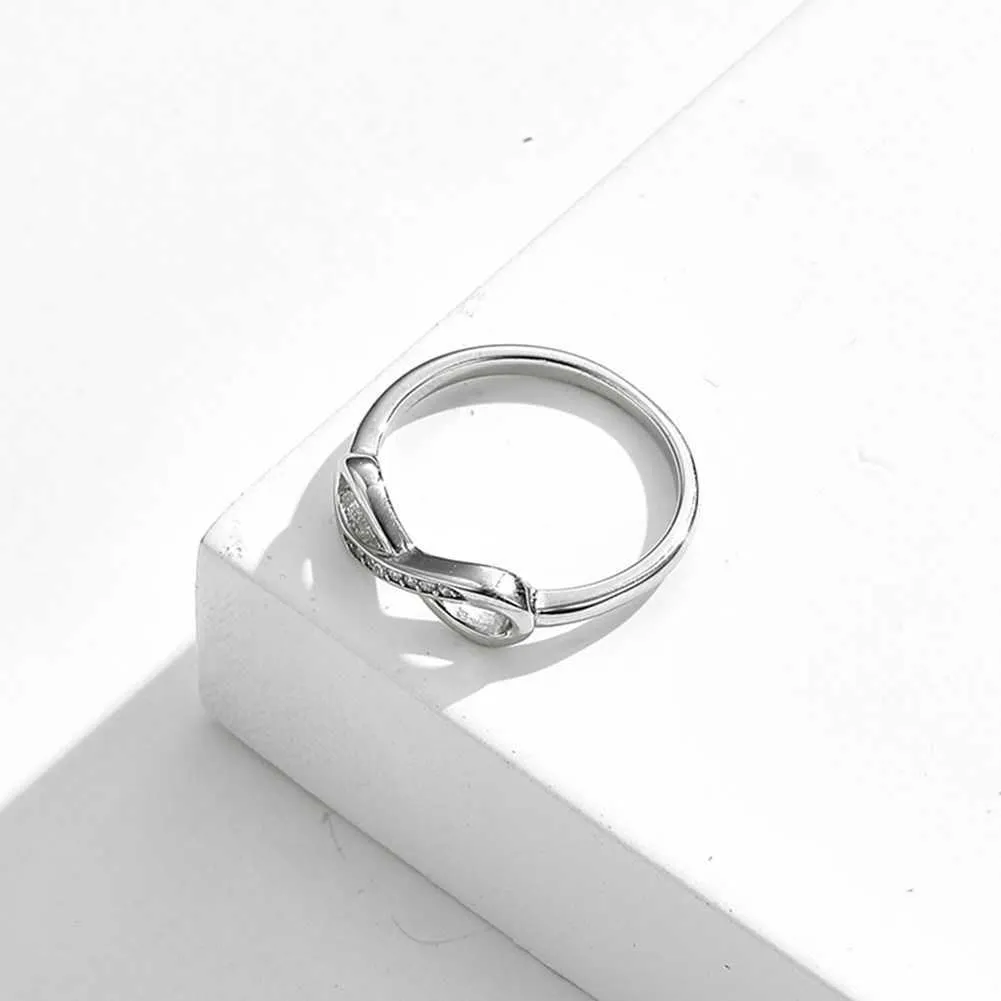 925スターリングシルバーインフィニティリング女性エンドレスラブ永遠のクリアCZの婚約結婚指輪ファインジュエリーカップルギフトX0715