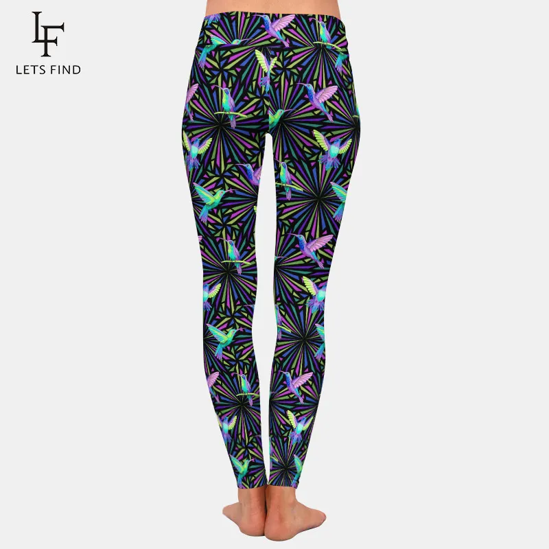 LETSFIND Fashion Flying Hummingbirds Printing Women Plus Size Pants New High Waist Soft Comfortable Slim Fitness Leggings 201014