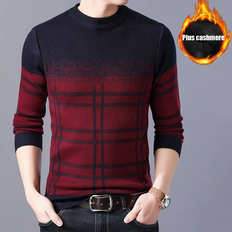 Maglione da uomo inverno autunno girocollo a maniche lunghe pullover elasticizzato tinta unita adatto uomini alla moda C Grande S