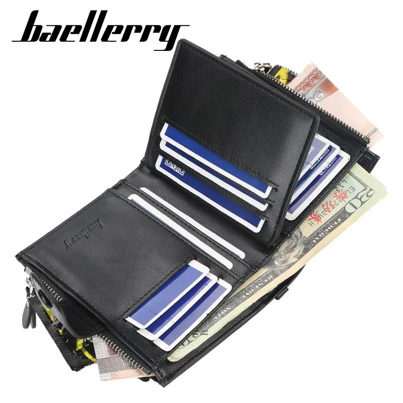 Brieftaschen Baellerry Men Mode Kurzeinbesserung mit Münztasche Vintage Doppel Reißverschluss Brieftasche Männlicher Kartenhalter W021246W