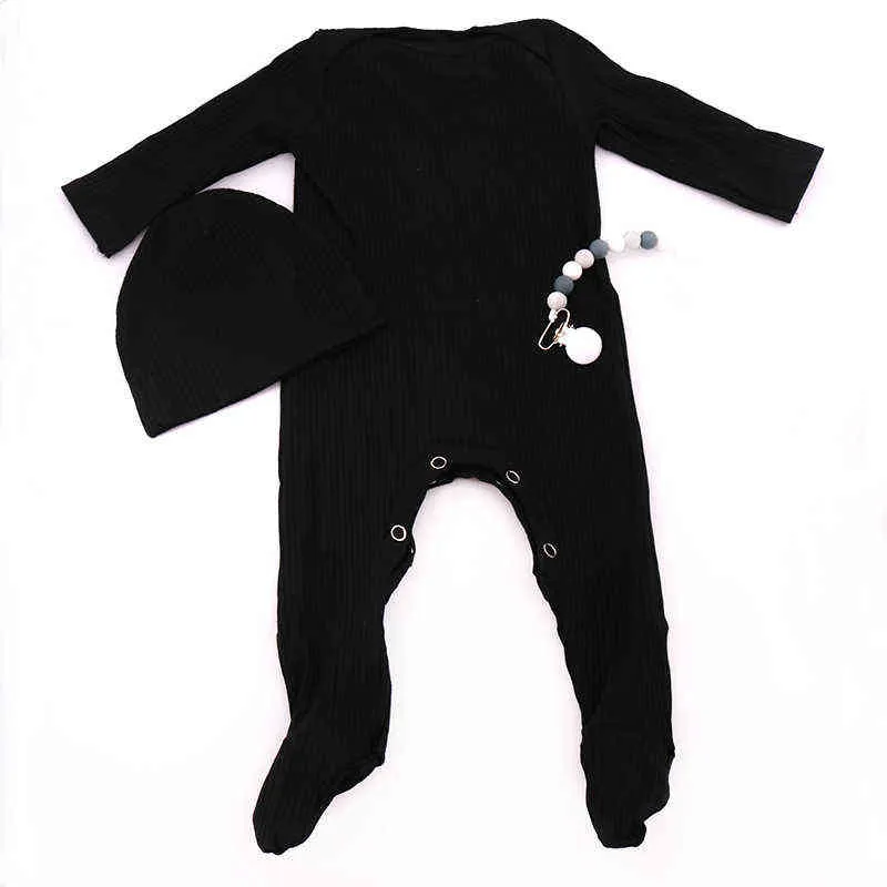 Born Baby Girls Rayé Coton Body Romper avec sucettes Clips Set Boy Vêtements Accessoires Childs Pyjamas 211229