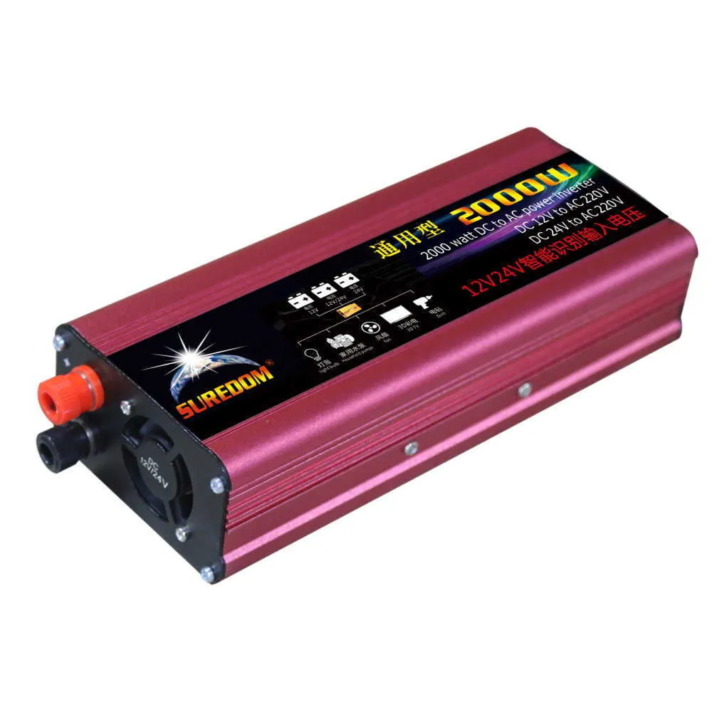 Auto-omvormer gemodificeerde sinusgolfomvormer DC 12V / 24V naar AC 110V / 220V 2000W Voltage Transformator Power Converter Inverter 12V 24V-auto