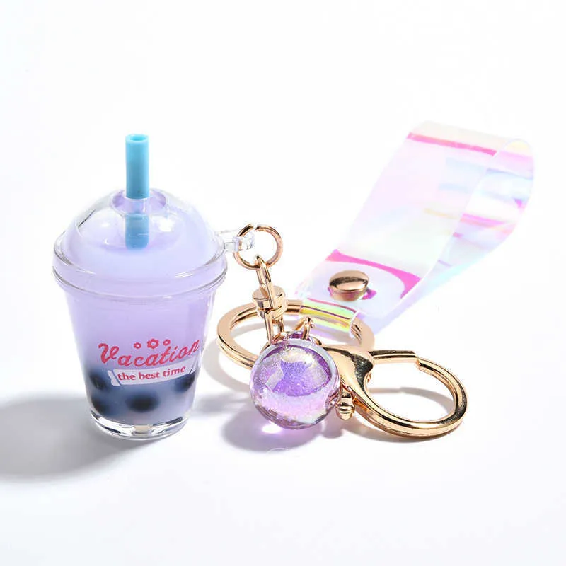 Cute Mini Bottle Keychain Diy Milk Tea Keyring Moving Liquid Bag Charm Jewelry Accessories Women Luxury Cool Gift Wholesale G1019