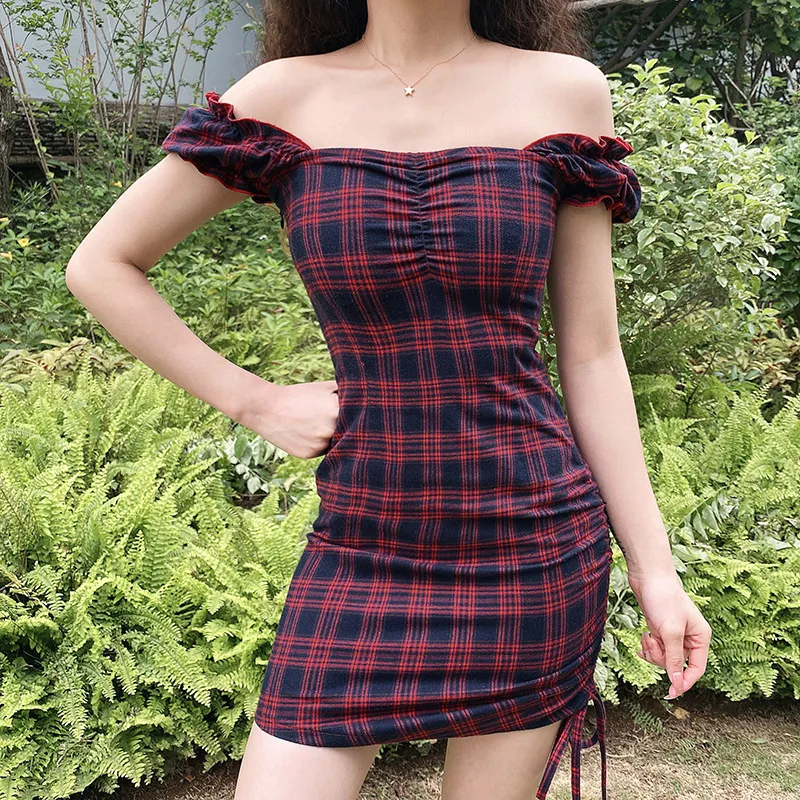 Summer Backless Sexy Vintage Plaid Short Dress Gothic Harajuku Mini Dresses Club Outfits For Women vestido de mujer New 210302