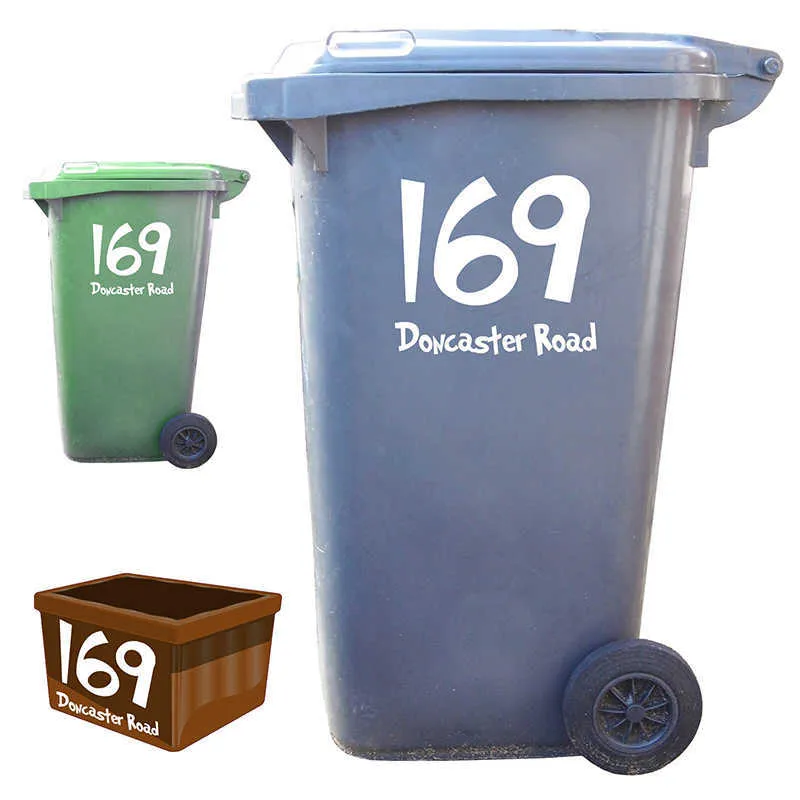 3Pcs Wheelie Bin Numbers Custom House number and street name Sticker Decal Trash Can Rubbish Bin Garbage wheelie bin Sticker (3)
