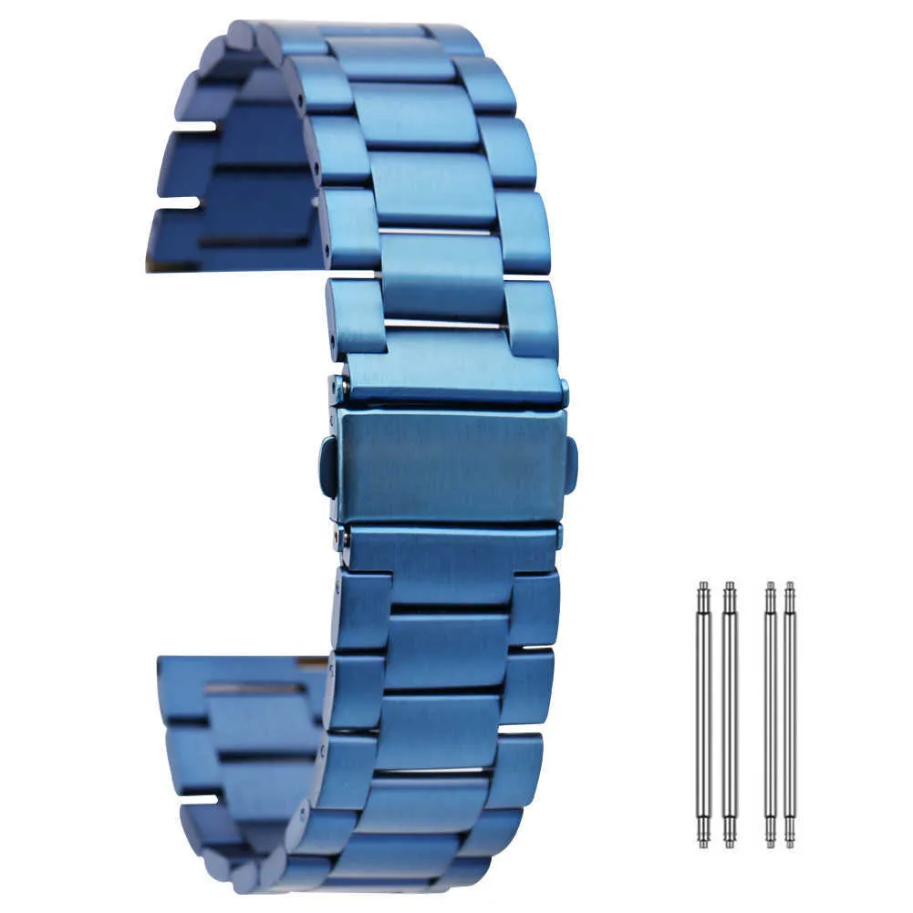 Solid Stainless Steel Strap 20mm 22mm Ultra-thin Metal Watch Band Link Bracelet Folding Clasp Watchbands Spring Bars Accessories H0915