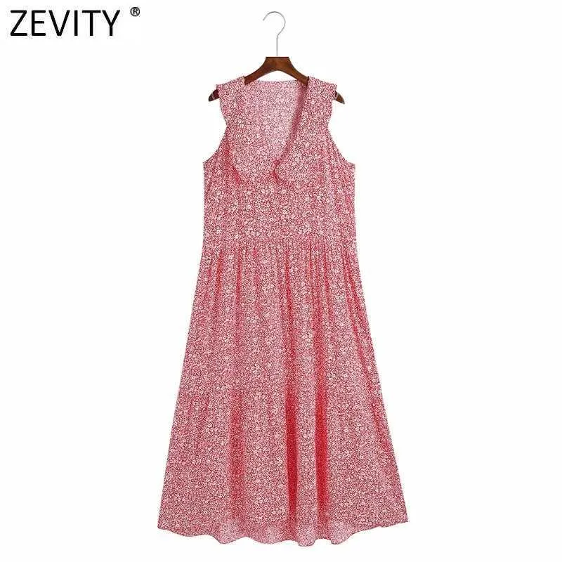 Kvinnor Sweet Agaric Lace Peter Pan Collar Floral Print Loose Midi Klänning Kvinnlig Sleevels Vest Vestido Chic Dresses DS8393 210603