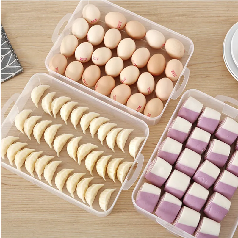 Kitchen Accessories Food Storage Box Dumpling Organizer Refrigerator Fresh-keeping Box Transparent Sealed Portable Can Stacked 210309