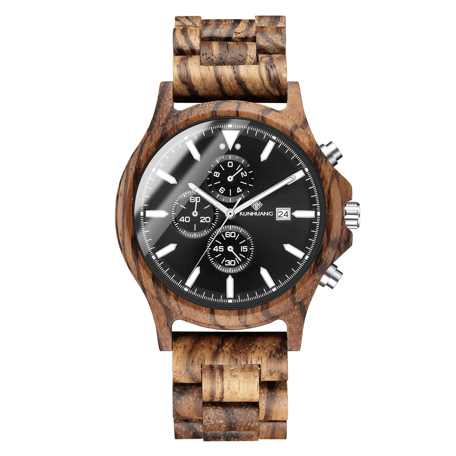 Herren-Holzuhr, Chronograph, luxuriös, Militär, Sportuhren, stilvoll, lässig, personalisierbar, Quarzuhr aus Holz2614