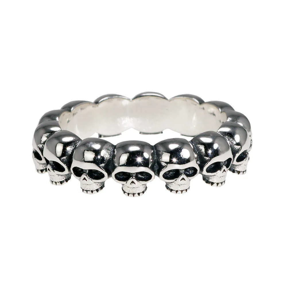 925 Sterling Silver Cool Par Ringar Retro Punk Rock Style Skull för män och kvinnor 210610