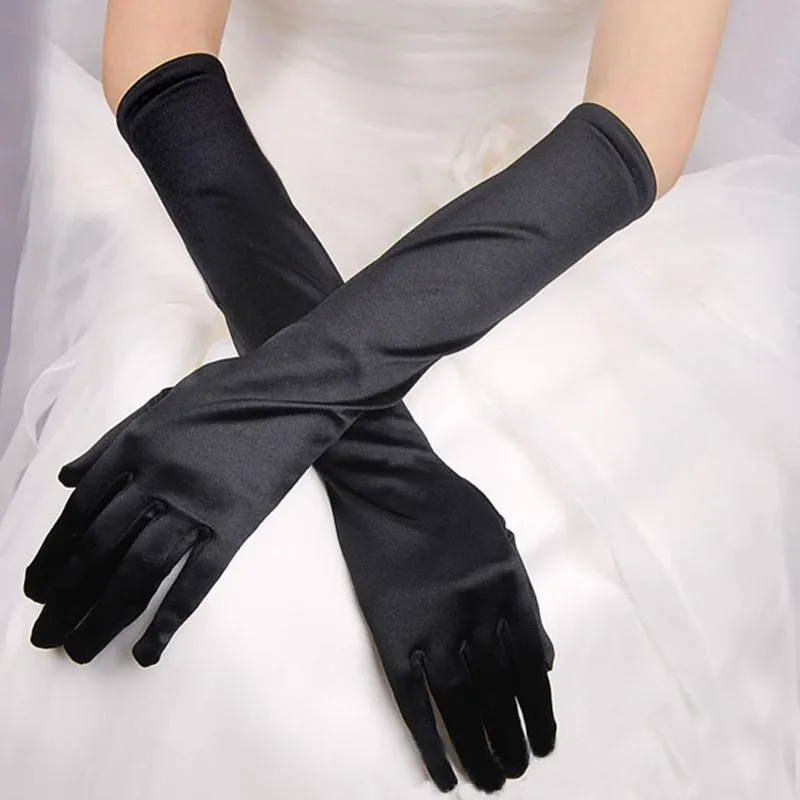 Перчатки с пятью пальцами, женские вечерние, свадебные, официальные, однотонные, атласные, варежки с длинными пальцами, для мероприятий, красный, белый245Y