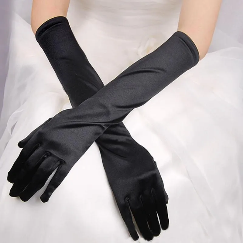 Cinco Dedos Luvas Mulheres Festa de Noite Casamento Formal Cor Sólida Cetim Longo Dedo Mittens ForEvents Atividades Vermelho White272T