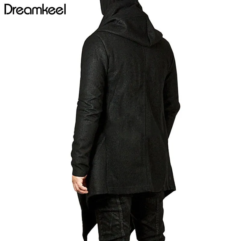 Erkekler kapşonlu sweatshirtler siyah hip hop manto kapüşonlu moda ceket uzun kollu pelerin adam s palto dış giyim y lj200918
