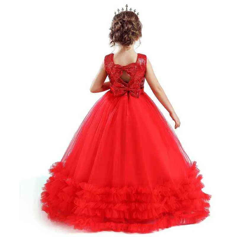 Abito da principessa matrimonio ragazza Fiore bambini Abito lungo da damigella d'onore Anno nuovo Abito rosso Design senza schienale Abbigliamento da sera G1215