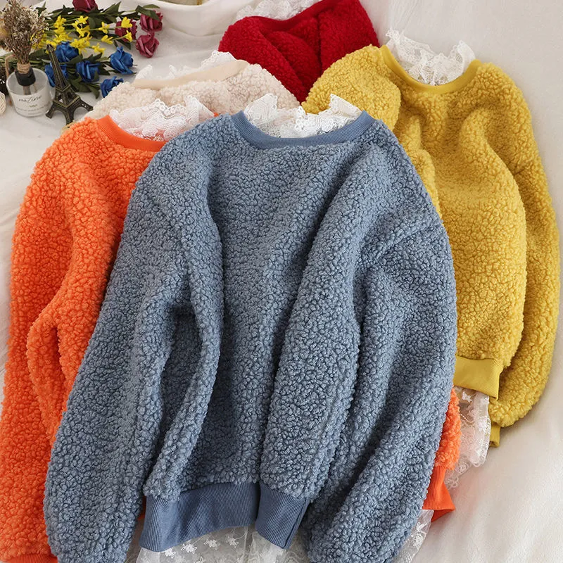 plus velours épais hoodies faux deux pièces laine d'agneau tops oversize sweat femmes vêtements d'hiver nouveau style coréen lâche LJ201103