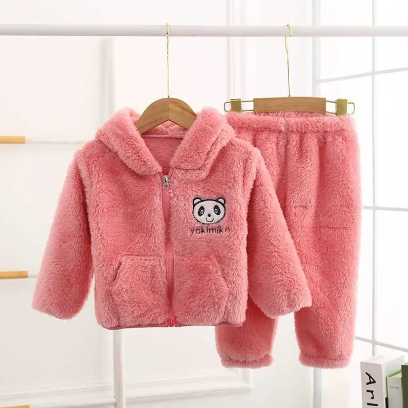 Ropa de dormir para niños Otoño Invierno Conjuntos de pijamas de franela Bebé Niñas Pijamas Niños Coral Cálido Felpa Ropa de casa suit1-6Y 211023