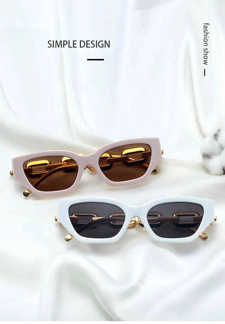 2021 Trend Nowoczesne Damskie Kot Okulary Okulary Marka Projektant Element łańcucha Dekoracyjne Mężczyźni Wysokiej Jakości Brown Różowe Okulary przeciwsłoneczne