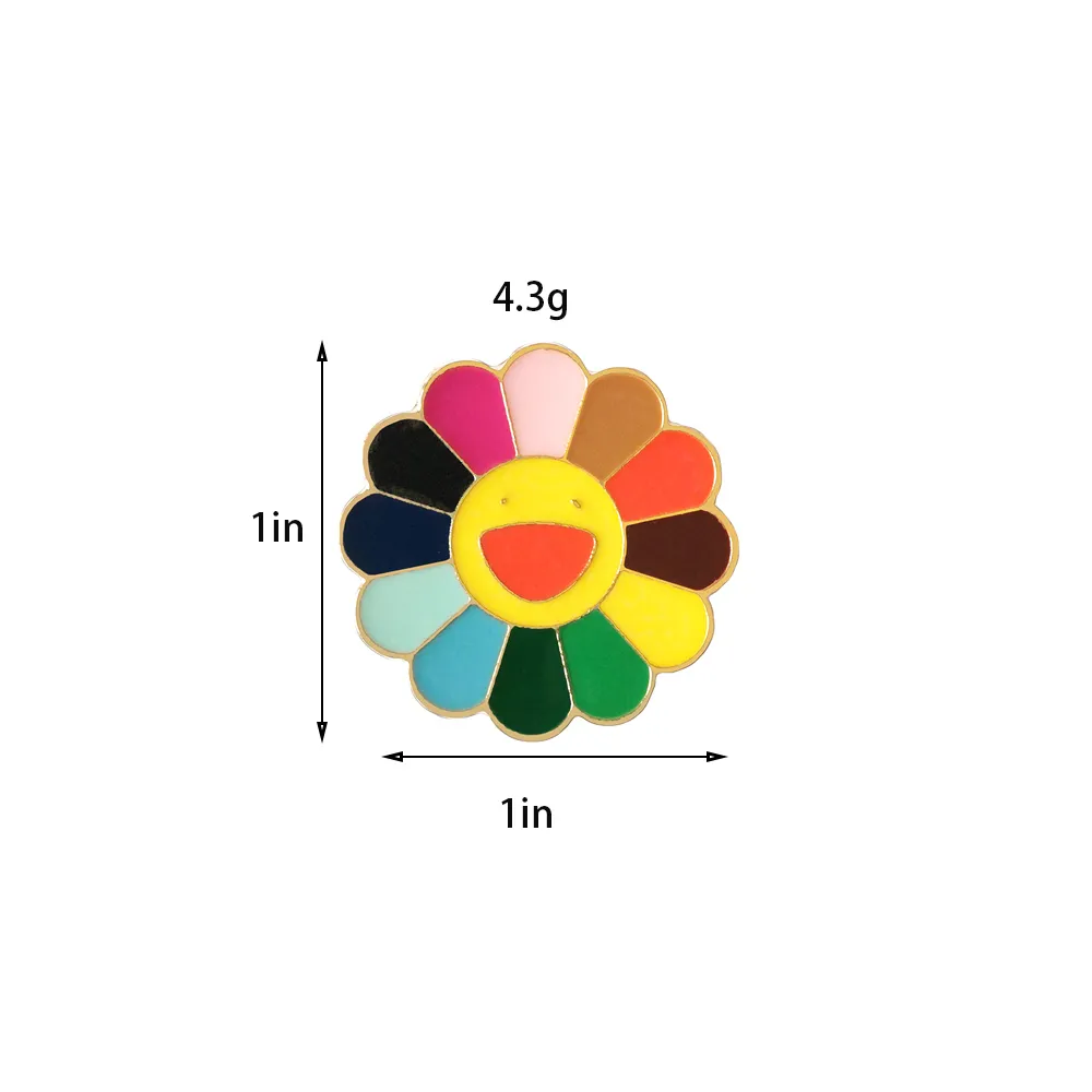 RSHCZY Cute Kpop Pins Sun Flower Colorful Enamel Brooches for Women Student Daily Party Round Badges Jewelry Gifts