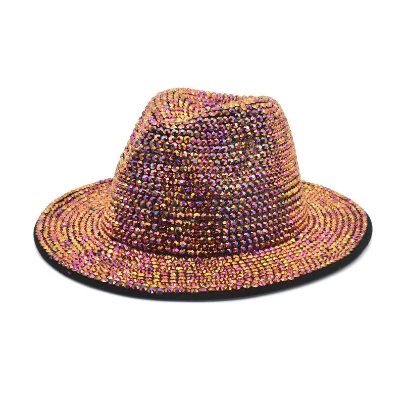 Шляпы с широкими полями, зимние женские блестящие панамы со стразами, простая фетровая панама с регулируемым бриллиантом, джаз Whole312a