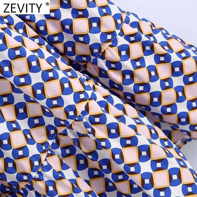 Zevity Women Vintage Geometric Print Platser Casual Midi Skirt Faldas Mujer Kvinna Elastiska Midjafickor En Linje Vestidos QUN792 210603