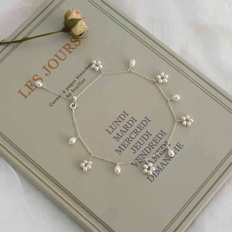 ASHIIQI Cavigliera di perle d'acqua dolce naturale Gioielli da sposa fatti a mano in vero argento sterling 925 da donna