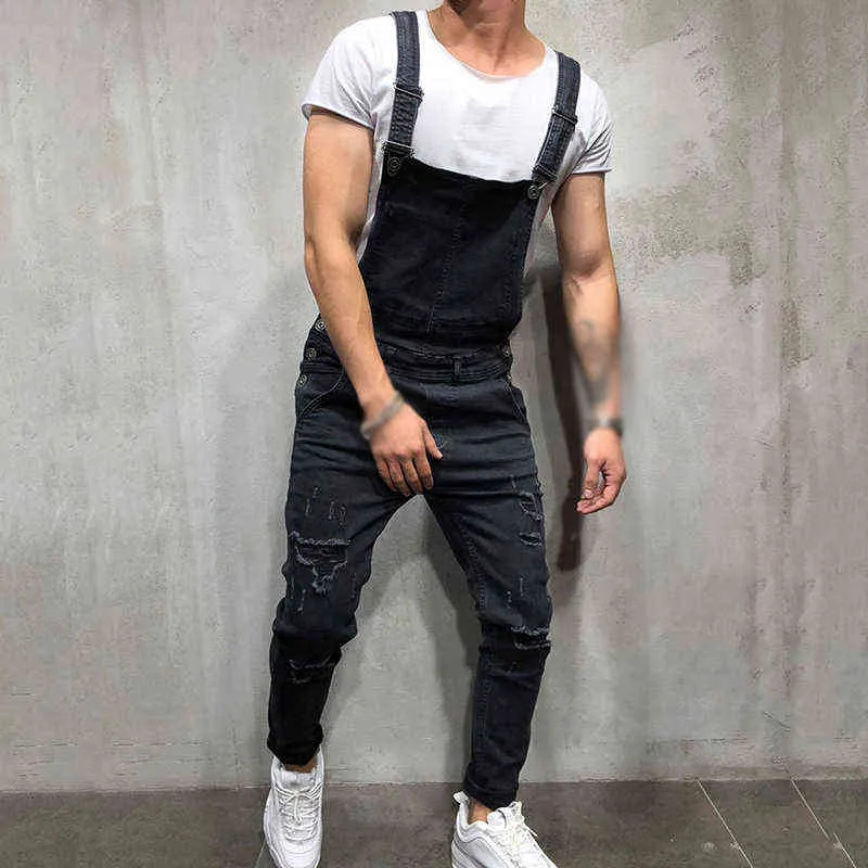 Stretch Jeans Mens Trousers Wild Retro Men's Jeans Streetwear Men Dungarees Jeans Denim Overalls For Men Jean Jumpsuit Straps G0104