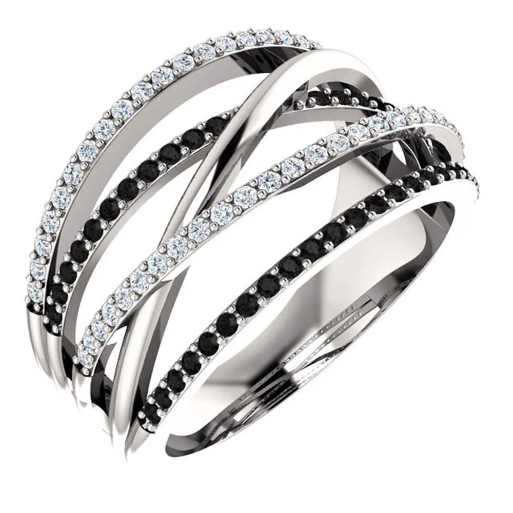 Huitan Nuovo stile etnico Rings Donne con le dita con dono a sorpresa micro pavimentata in pietra blackwhite donne anelli di gioielli alla moda Q4943887