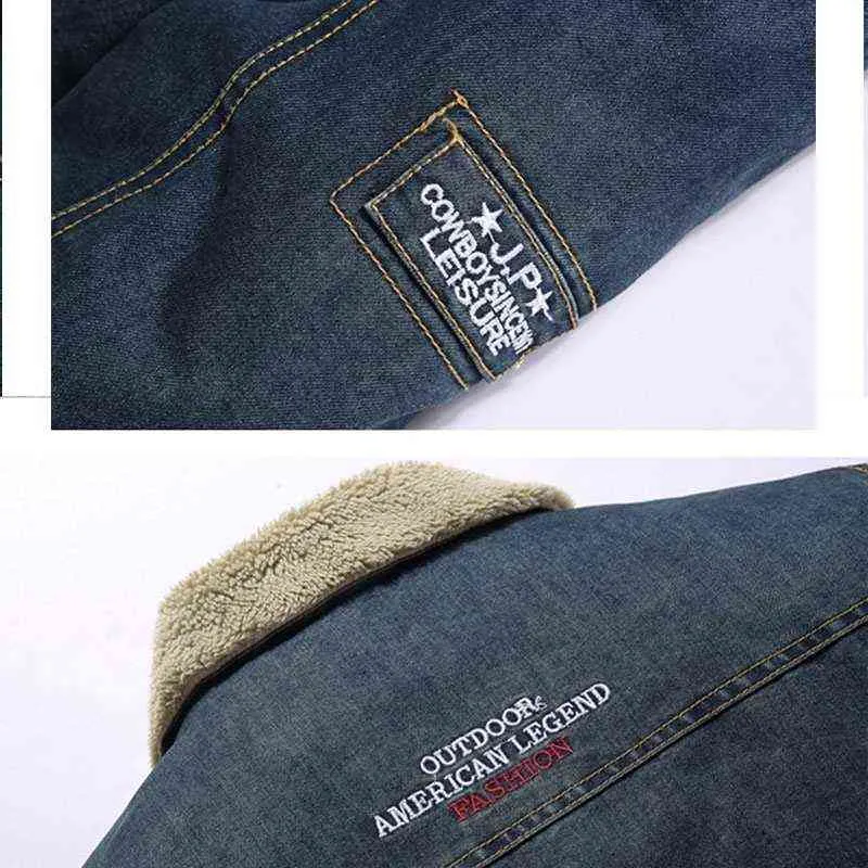 2021 Winter Männer Denim Jacke Herren Mode Lässig Jeans Jacke Mann Warme Dicke Denim Mantel Männlichen Pelz Kragen Bomber Mäntel oberbekleidung Y1109