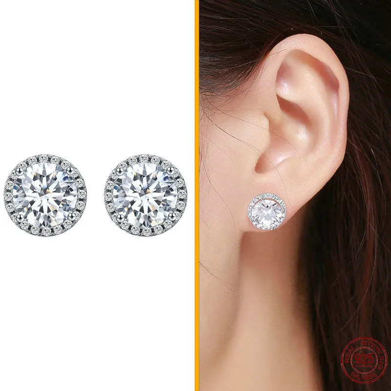 925 Sterling Silver Pendientes Round Heart Shaped Stud Earrings For Women Fit Original Charms DIY Fine Jewelry gift