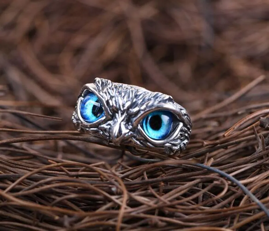 Whole owl Ring Eyes Silver plate Rings Vintage Men Women Punk Rocker Cool party Favor311I